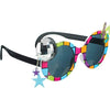 Plastic party goggles with a disco-ball-inspired decorative design, providing a novelty accessory for retro dance-theme portraits and celebration photo corners.