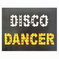 Disco Dancer photo booth placard with retro party message for celebration photography