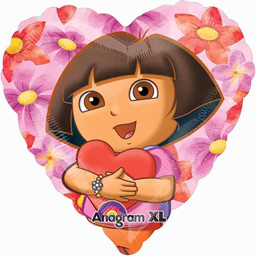 Dora the Explorer Heart Foil Balloon, 18 Inch shown as a product reference for themed parties and celebration displays, with its themed design visible.