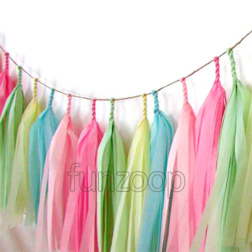 15 Pcs Tissue Paper Tassel Garland Assorted - Funzoop