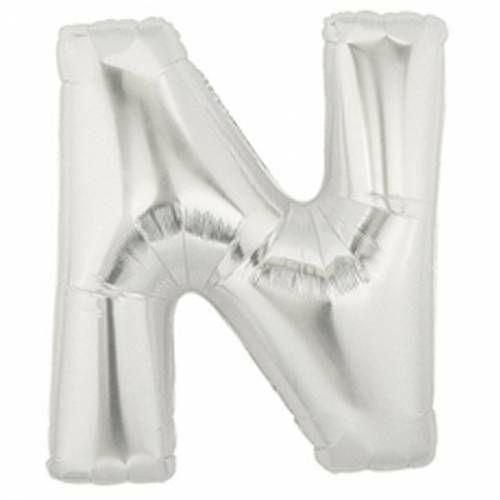 40" Large Foil Alphabet Balloons- Silver (Letter N) - Funzoop