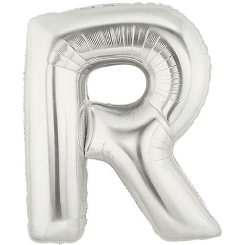 40" Large Foil Alphabet Balloons- Silver (Letter R) - Funzoop