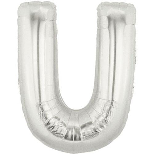 40" Large Foil Alphabet Balloons- Silver (Letter U) - Funzoop