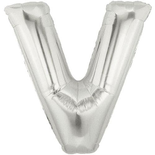 40" Large Foil Alphabet Balloons- Silver (Letter V) - Funzoop
