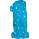 Extra large blue sparkle number balloon for birthday and milestone celebration from Funzoop The Party Shop