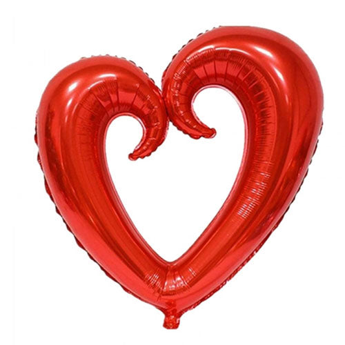 Extra Large Open Heart Shaped Foil Balloon - Red shown as a product reference for anniversaries, proposals and wedding celebrations and a coordinated party display.