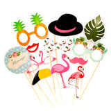 Flamingo theme party photo booth props set with assorted tropical party designs from Funzoop The Party Shop