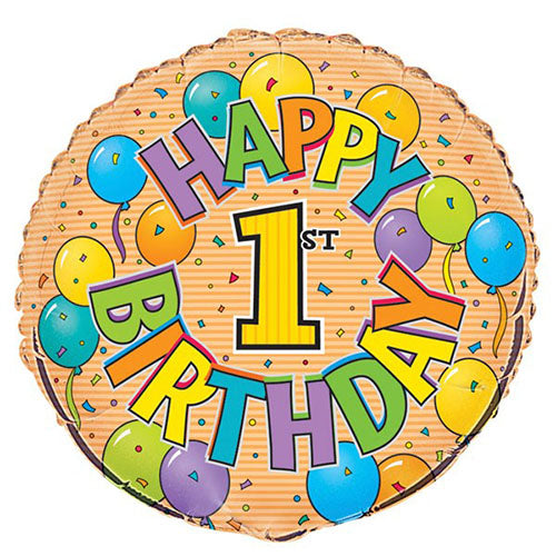 1st Birthday Celebration Foil Balloon, 18 Inch shown as a product reference for birthday celebrations, with its themed design visible.