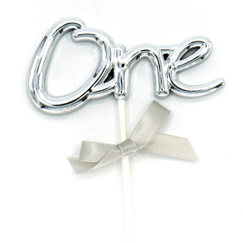 1st Birthday ONE Acrylic Cake Topper with Ribbon