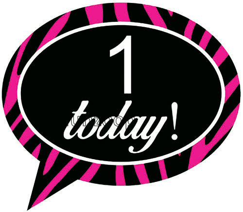 Black and pink 1 Today speech bubble first birthday photo booth placard