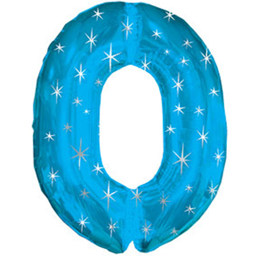 Blue sparkle number 0 foil balloon