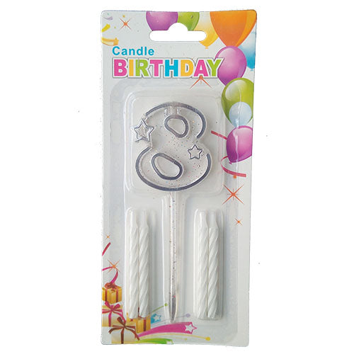 Wax Number Cake Candle, Digits 0–9, Assorted Colours, Number Eight (8)