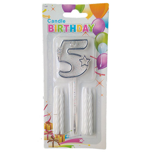 Wax Number Cake Candle, Digits 0–9, Assorted Colours, Number Five (5)