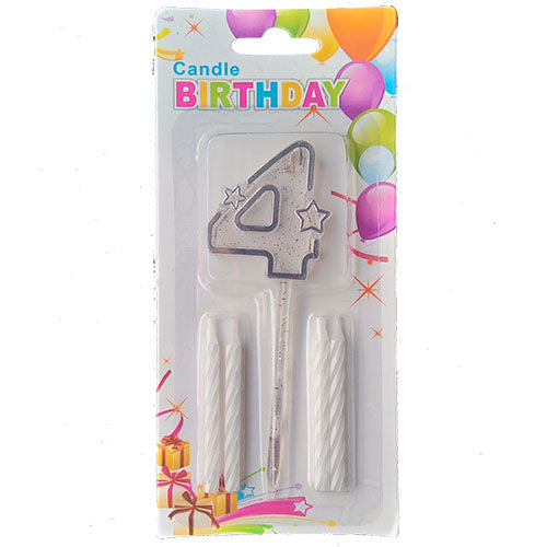Wax Number Cake Candle, Digits 0–9, Assorted Colours, Number Four (4)