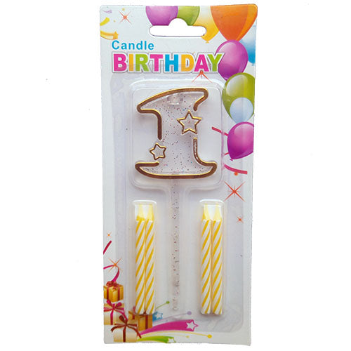 Wax Number Cake Candle, Digits 0–9, Assorted Colours, Number One (1)