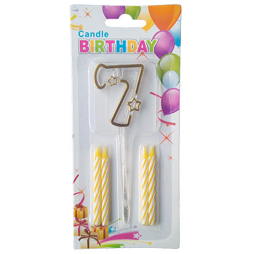 Wax Number Cake Candle, Digits 0–9, Assorted Colours, Number Seven (7)