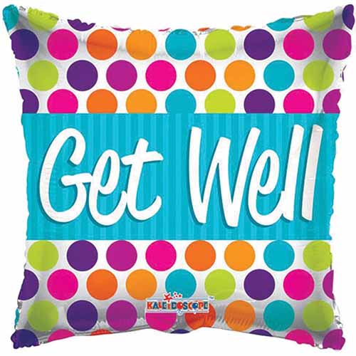 Get Well Polka Dot Foil Balloon, 18 Inch shown as a product reference for supportive gifts and get-well wishes, with its themed design visible.