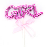 Pink GIRL cake topper with decorative ribbon for baby girl celebration cake from Funzoop The Party Shop