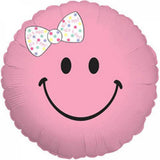 18" Girl Smiley Face with Hair Bow Foil Balloon - Funzoop