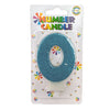Glitter Wax Number Cake Candle, Digits 0-9, Blue / Number Digit 0