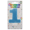 Glitter Wax Number Cake Candle, Digits 0-9, Blue / Number Digit 1