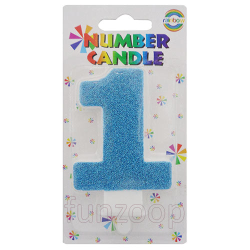 Glitter Wax Number Cake Candle, Digits 0-9, Blue / Number Digit 1