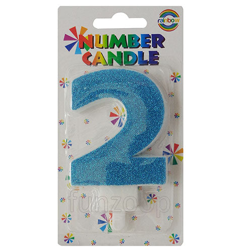 Glitter Wax Number Cake Candle, Digits 0-9, Blue / Number Digit 2