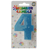 Glitter Wax Number Cake Candle, Digits 0-9, Blue / Number Digit 4