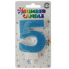 Glitter Wax Number Cake Candle, Digits 0-9, Blue / Number Digit 5