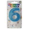 Glitter Wax Number Cake Candle, Digits 0-9, Blue / Number Digit 6