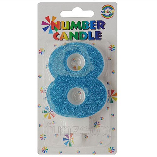 Glitter Wax Number Cake Candle, Digits 0-9, Blue / Number Digit 8