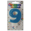 Glitter Wax Number Cake Candle, Digits 0-9, Blue / Number Digit 9