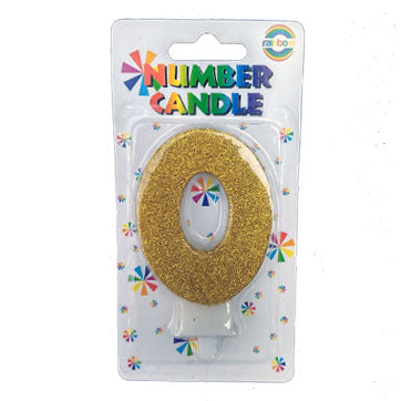 Glitter Wax Number Cake Candle, Digits 0-9, Golden / Number Digit 0