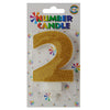 Glitter Wax Number Cake Candle, Digits 0-9, Golden / Number Digit 2