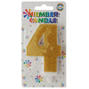 Glitter Wax Number Cake Candle, Digits 0-9, Golden / Number Digit 4