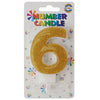Glitter Wax Number Cake Candle, Digits 0-9, Golden / Number Digit 6