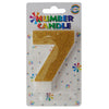 Glitter Wax Number Cake Candle, Digits 0-9, Golden / Number Digit 7