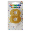 Glitter Wax Number Cake Candle, Digits 0-9, Golden / Number Digit 8
