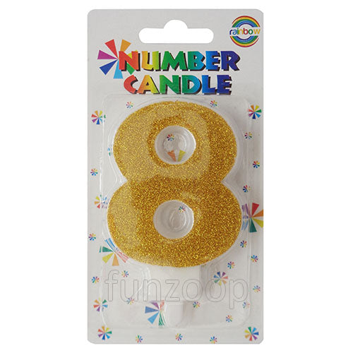 Glitter Wax Number Cake Candle, Digits 0-9, Golden / Number Digit 8