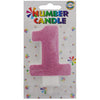 Glitter Wax Number Cake Candle, Digits 0-9, Pink / Number Digit 1