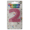 Glitter Wax Number Cake Candle, Digits 0-9, Pink / Number Digit 2