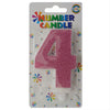 Glitter Wax Number Cake Candle, Digits 0-9, Pink / Number Digit 4