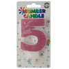 Glitter Wax Number Cake Candle, Digits 0-9, Pink / Number Digit 5