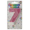Glitter Wax Number Cake Candle, Digits 0-9, Pink / Number Digit 7