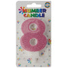 Glitter Wax Number Cake Candle, Digits 0-9, Pink / Number Digit 8