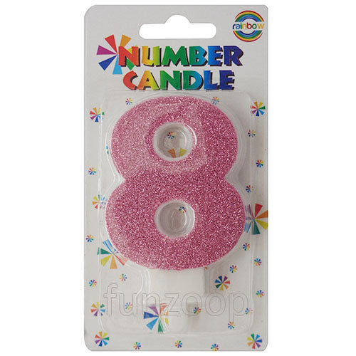 Glitter Wax Number Cake Candle, Digits 0-9, Pink / Number Digit 8