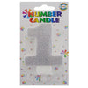 Glitter Wax Number Cake Candle, Digits 0-9, Silver / Number Digit 1