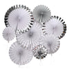 Silver paper hanging fans, set of eight sold by Funzoop - The Party Shop