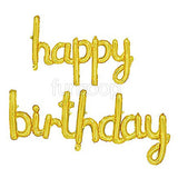 Gold Happy Birthday script foil banner for celebration backdrop decoration from Funzoop The Party Shop