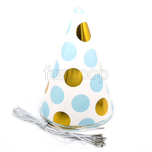 Gold Imprint Blue Polka Party Caps [10 Nos] - Funzoop